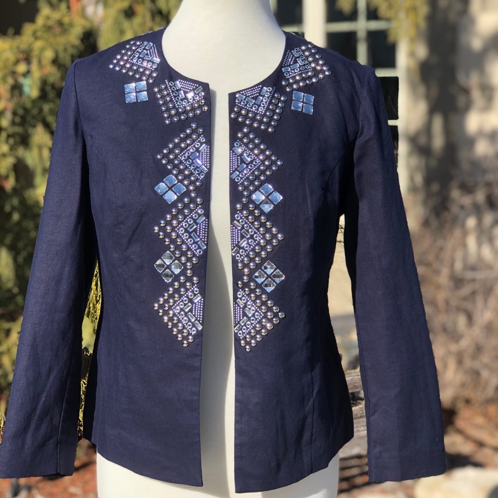 Chico’s navy linen blend blazer jacket 0  (sz 4)